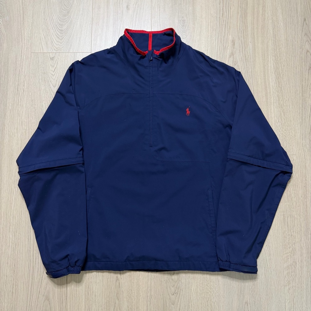 Vintage Polo Golf Ralph Lauren Nylon Pullover Windbreaker Jacket Mens Large Blue